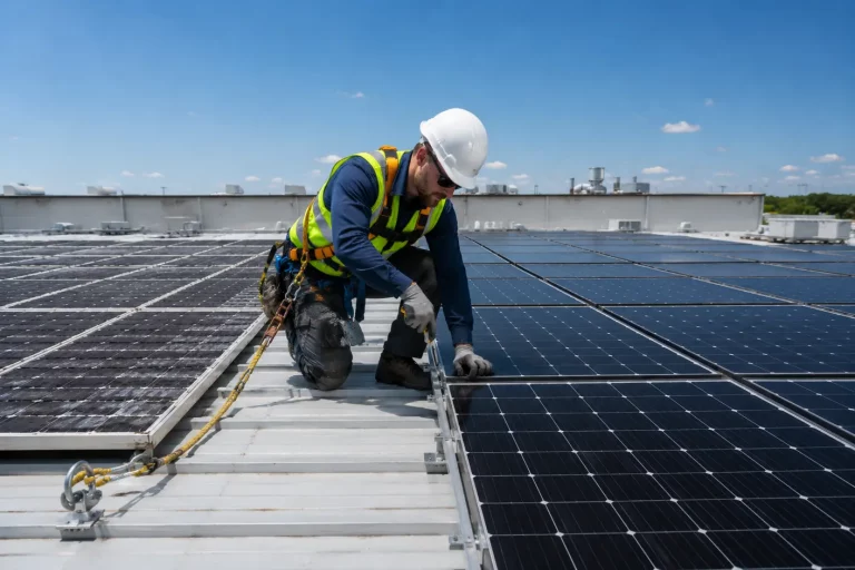 Vervanging van verouderde zonnepanelen op industrieel dak tijdens repowering